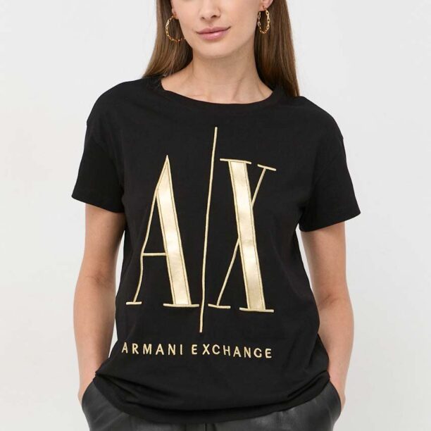 Armani Exchange tricou din bumbac culoarea negru