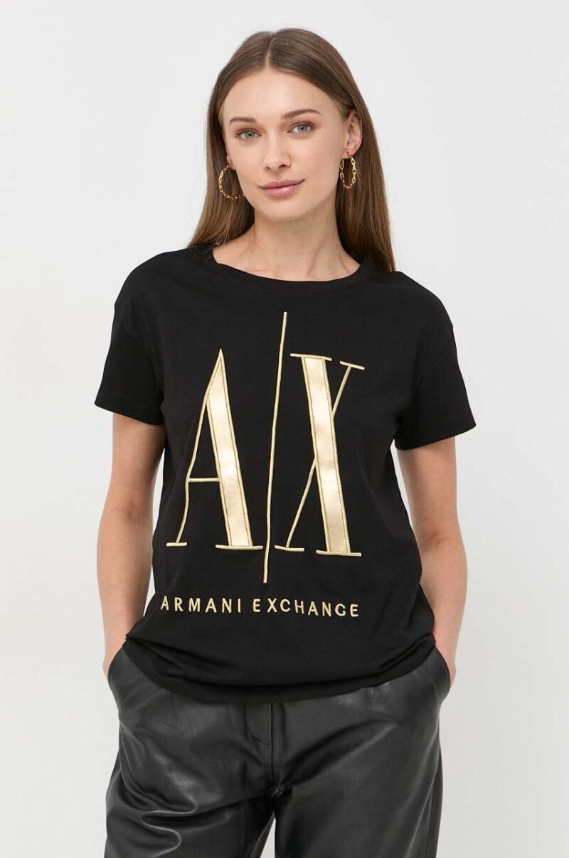 Armani Exchange tricou din bumbac culoarea negru