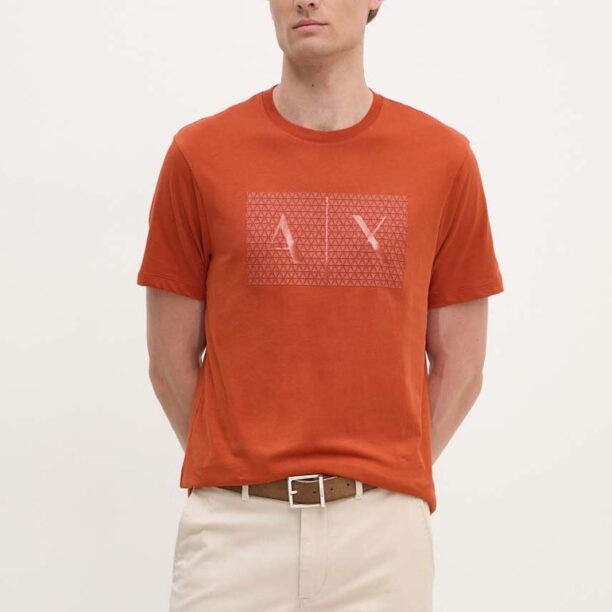 Armani Exchange tricou din bumbac culoarea portocaliu