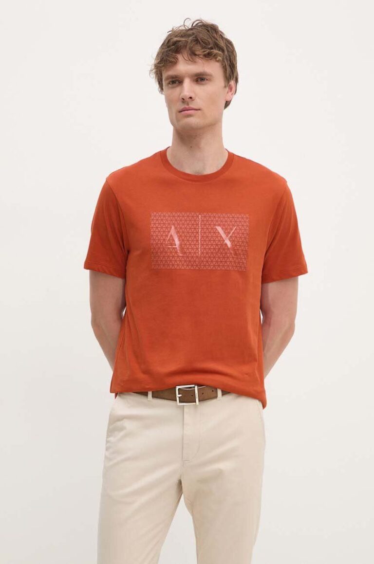 Armani Exchange tricou din bumbac culoarea portocaliu