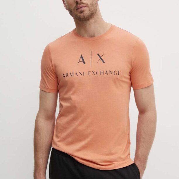 Armani Exchange tricou din bumbac culoarea portocaliu