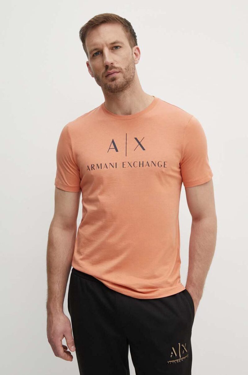 Armani Exchange tricou din bumbac culoarea portocaliu