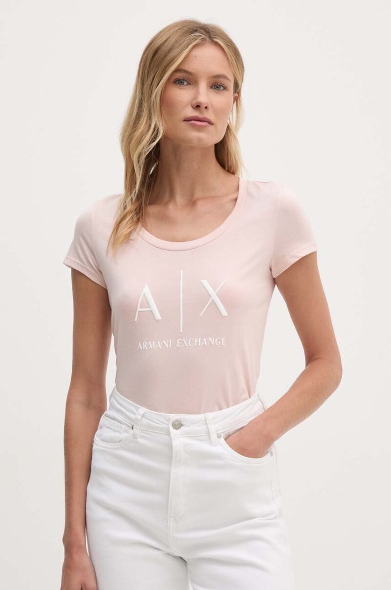 Armani Exchange tricou din bumbac culoarea roz