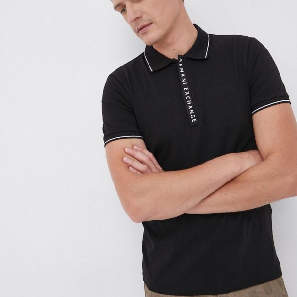 Armani Exchange tricou polo culoarea negru