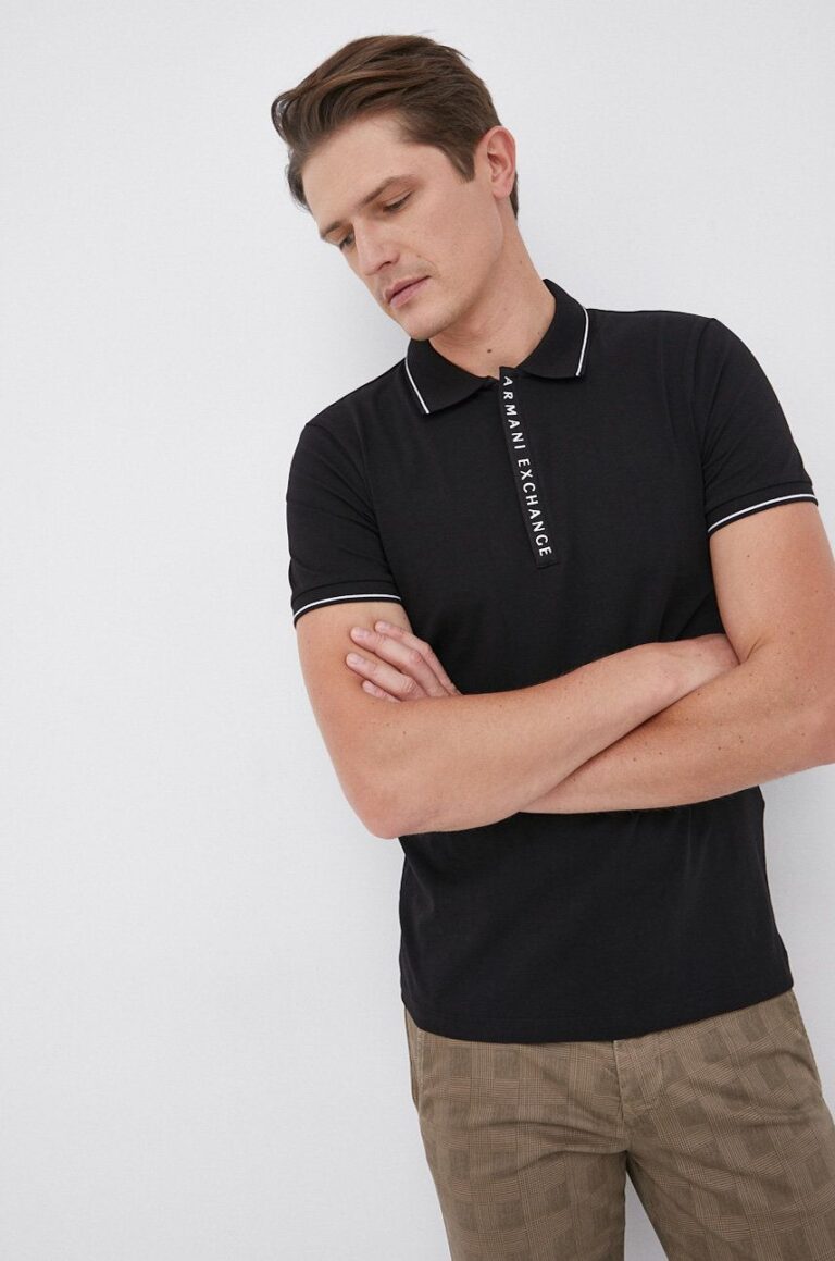 Armani Exchange tricou polo culoarea negru