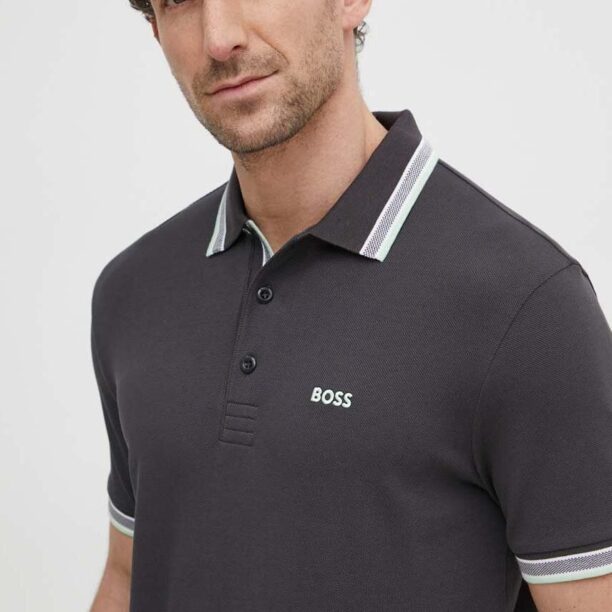 BOSS Green polo de bumbac culoarea gri