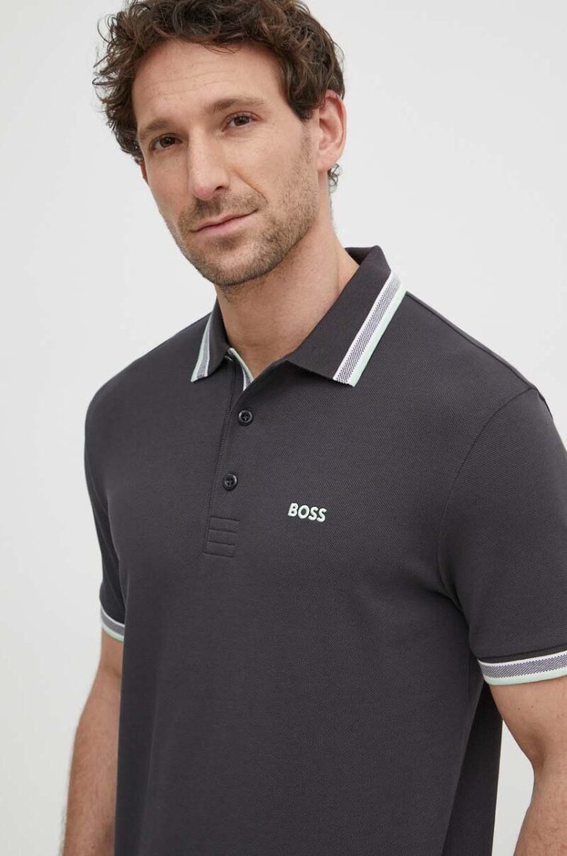 BOSS Green polo de bumbac culoarea gri