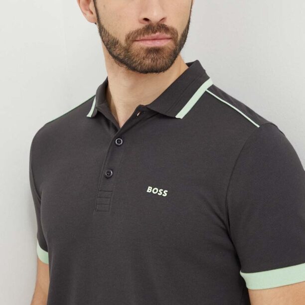 BOSS Green polo de bumbac culoarea gri