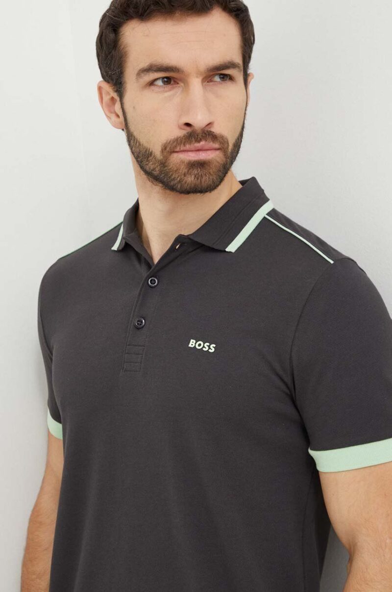 BOSS Green polo de bumbac culoarea gri