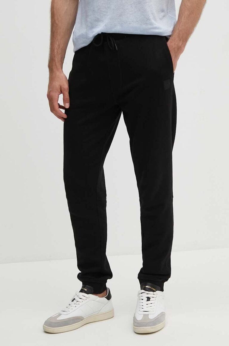 BOSS Orange pantaloni de trening din bumbac culoarea negru