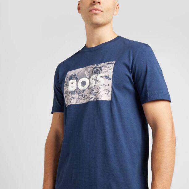 BOSS Tricou 'Building'  bleumarin / grej / alb preţ