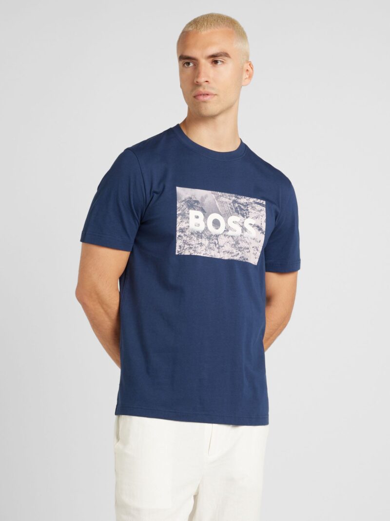 Preţ BOSS Tricou 'Building'  bleumarin / grej / alb