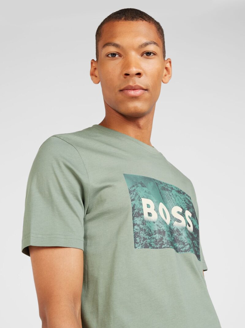 BOSS Tricou 'Building'  verde smarald / verde pastel / negru / alb murdar preţ