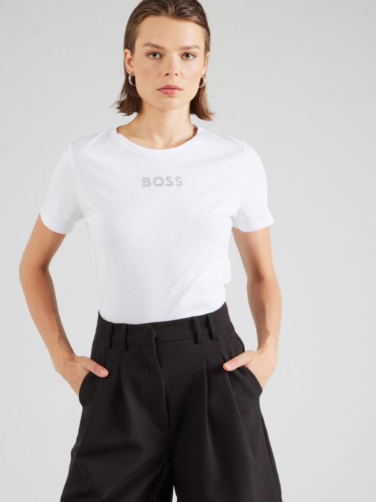 BOSS Tricou 'C_Eloga2'  argintiu / alb