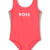 BOSS costum de baie dintr-o bucată pentru copii culoarea rosu