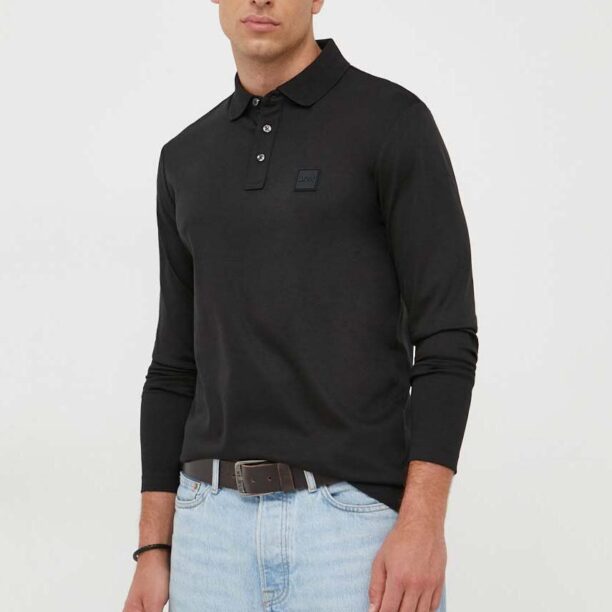 BOSS longsleeve din bumbac culoarea negru