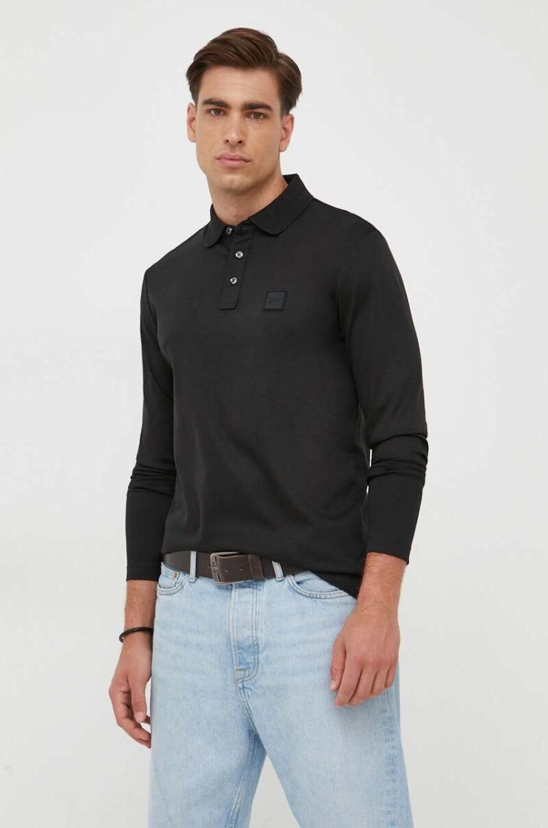 BOSS longsleeve din bumbac culoarea negru