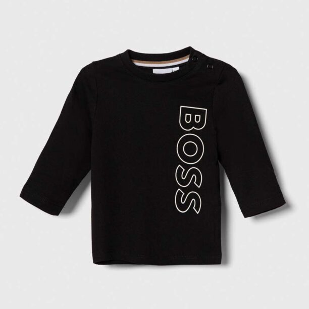 BOSS longsleeve din bumbac pentru bebeluși culoarea negru