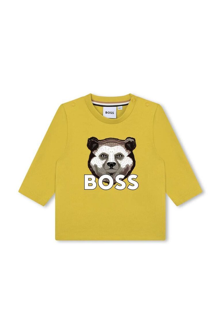 BOSS longsleeve din bumbac pentru bebeluși culoarea verde