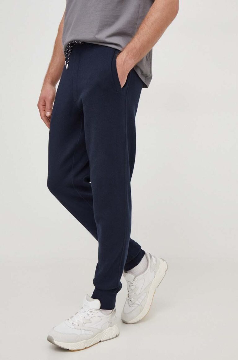 BOSS pantaloni de trening cu amestec lână culoarea bleumarin