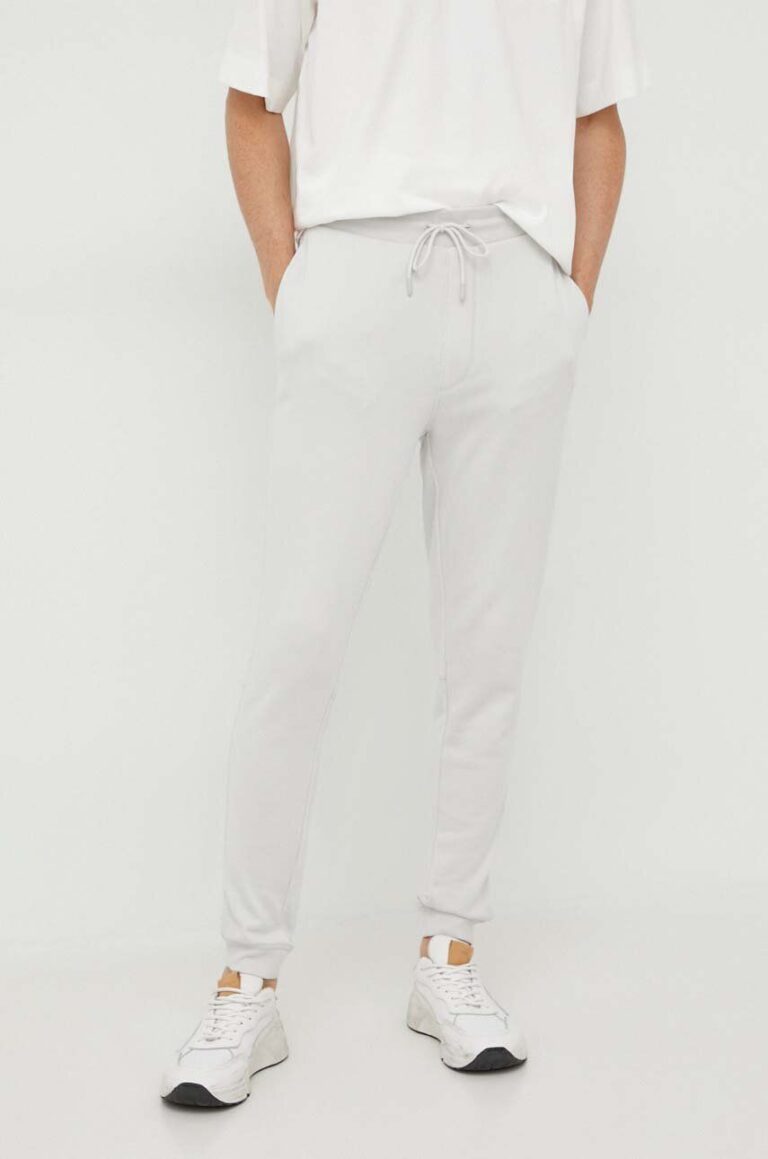 BOSS pantaloni de trening din bumbac CASUAL culoarea gri