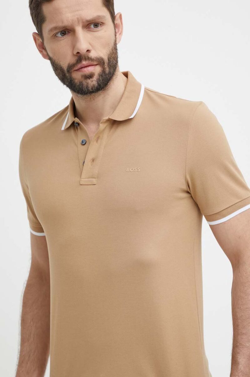 BOSS polo de bumbac culoarea bej