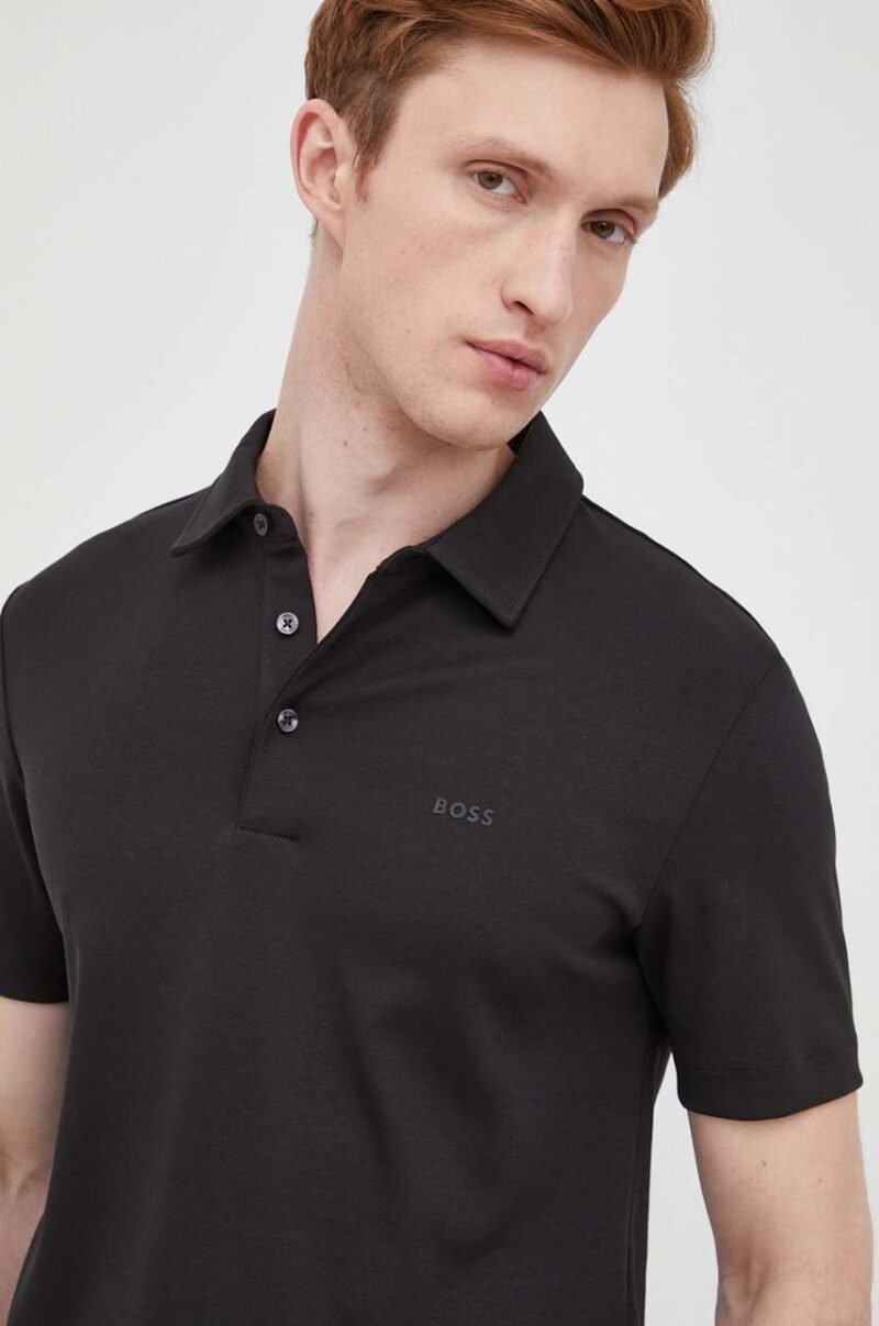 BOSS polo de bumbac culoarea negru