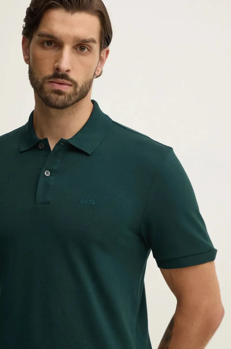 BOSS polo de bumbac culoarea verde