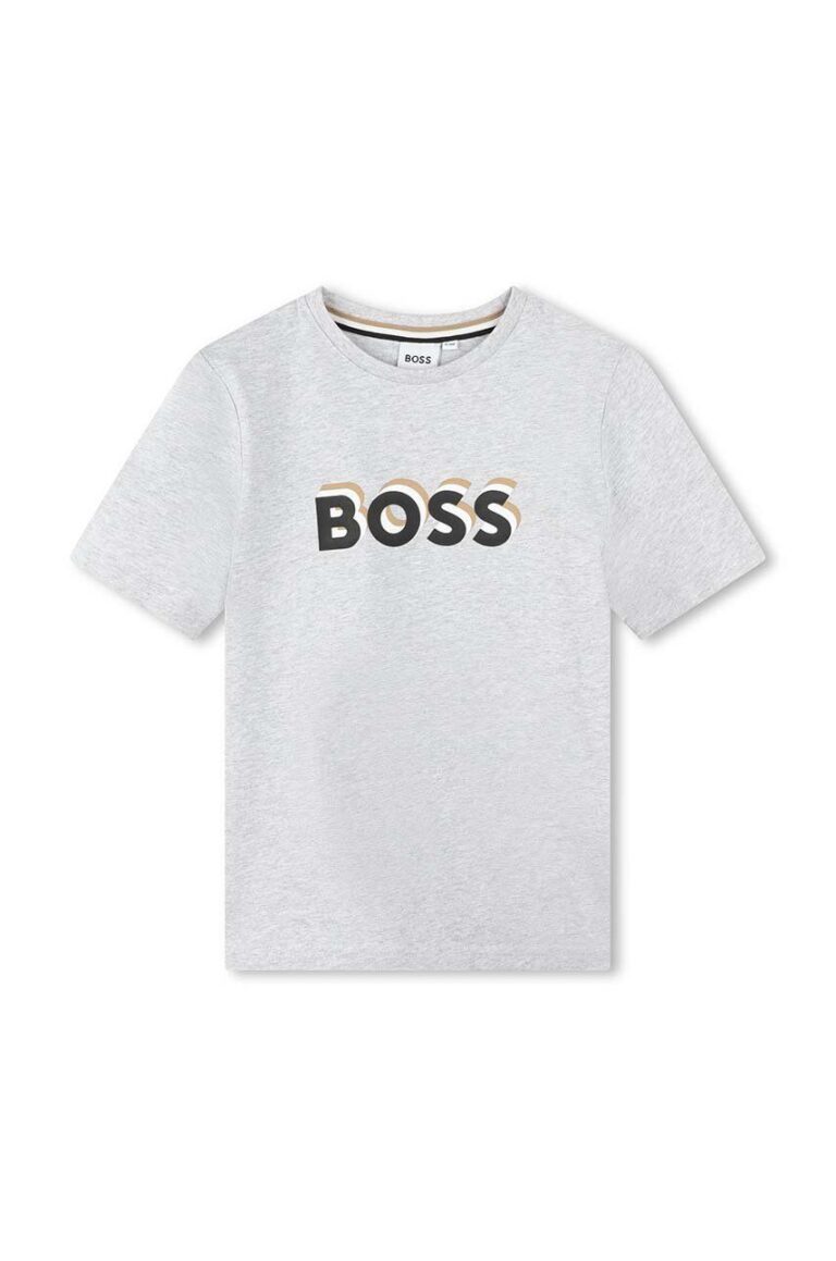 BOSS tricou de bumbac pentru copii culoarea gri