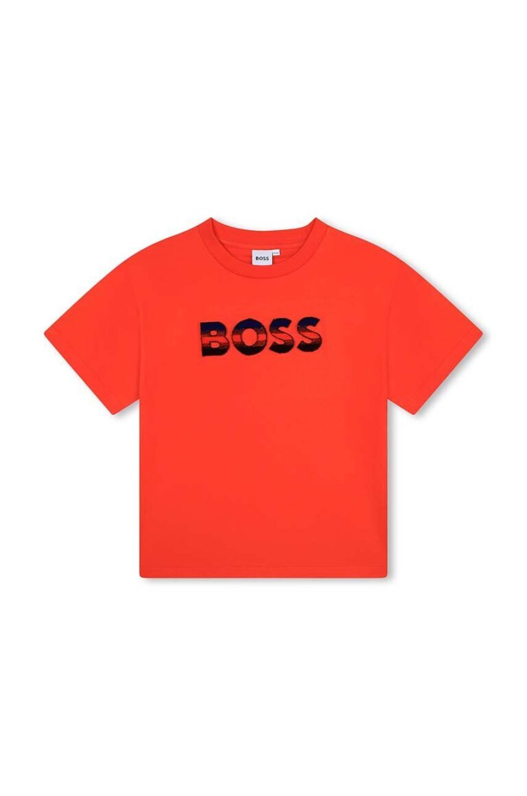 BOSS tricou de bumbac pentru copii culoarea rosu