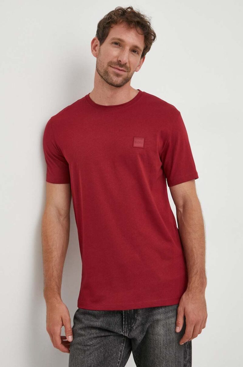 BOSS tricou din bumbac CASUAL culoarea bordo