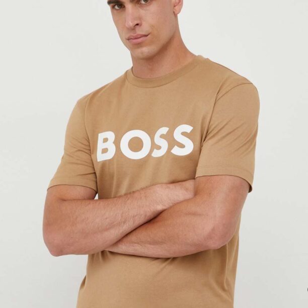 BOSS tricou din bumbac culoarea bej