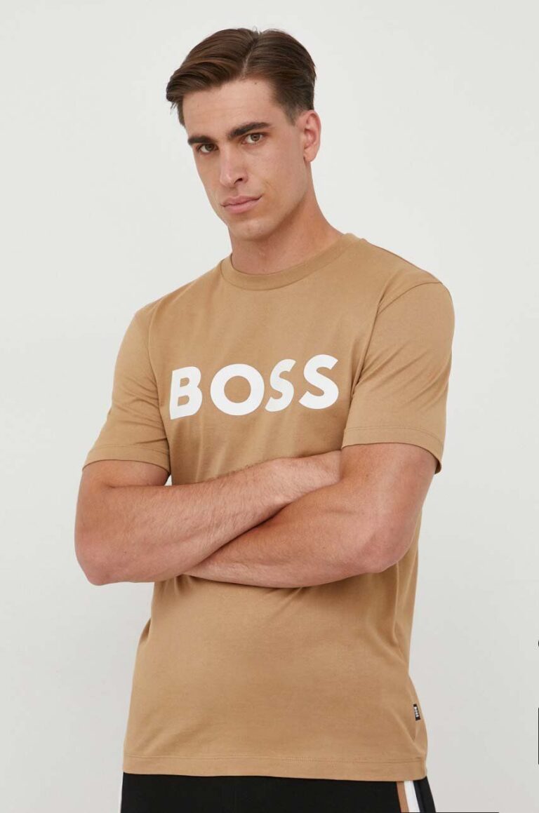 BOSS tricou din bumbac culoarea bej