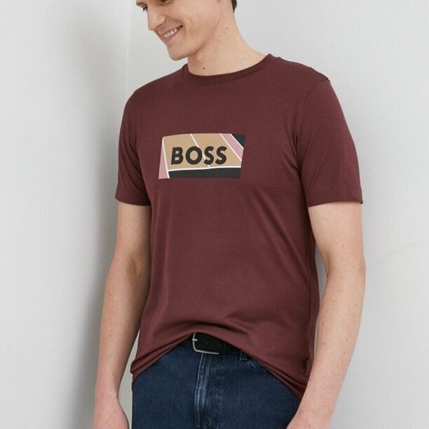 BOSS tricou din bumbac culoarea bordo