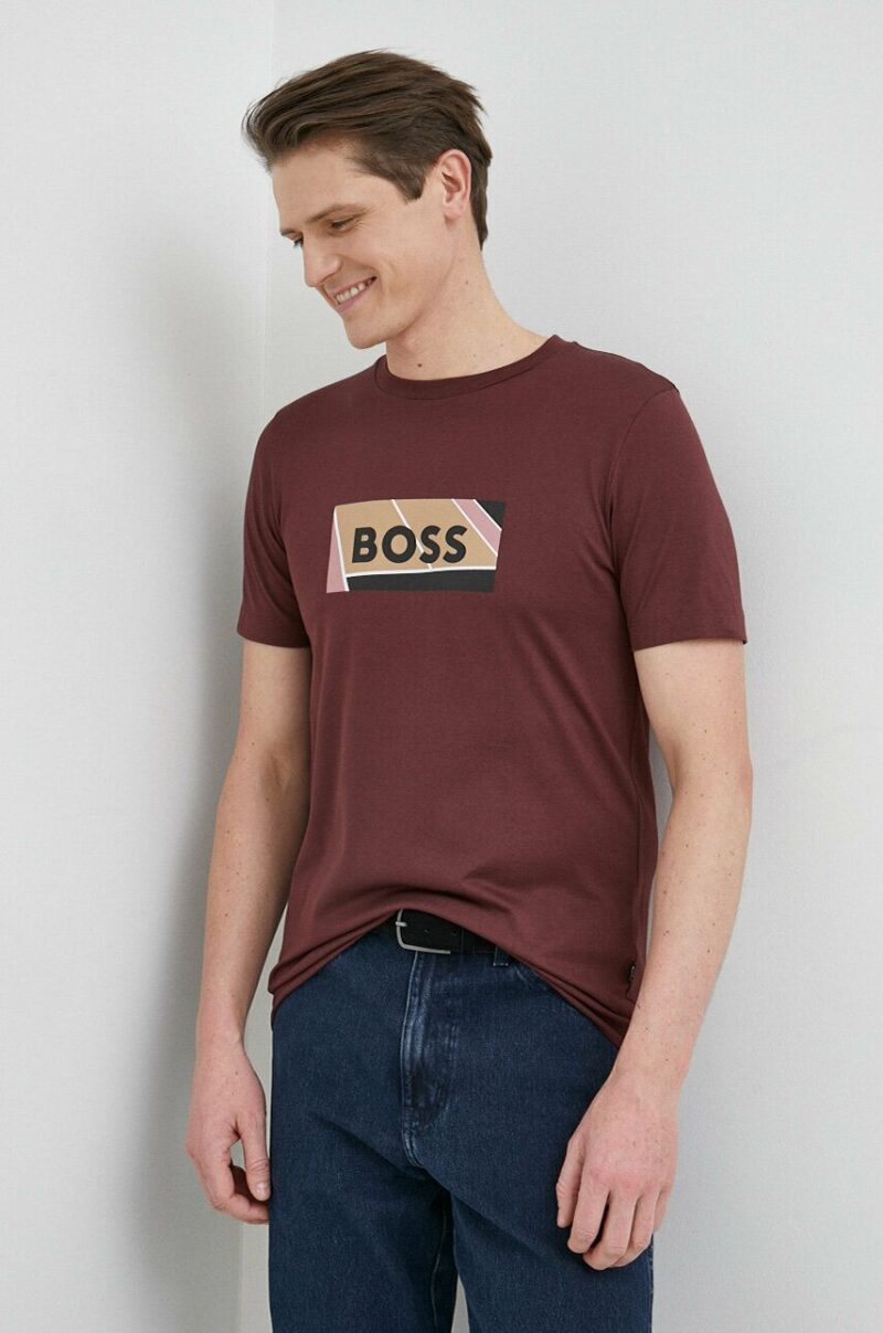 BOSS tricou din bumbac culoarea bordo