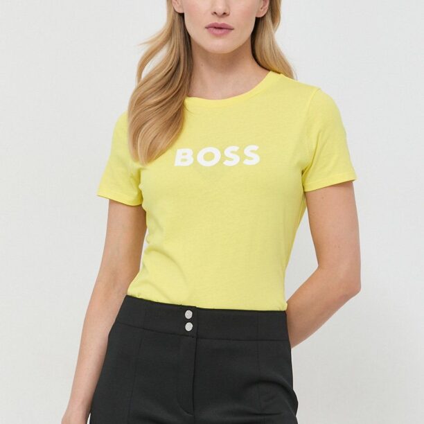 BOSS tricou din bumbac culoarea galben 50468356