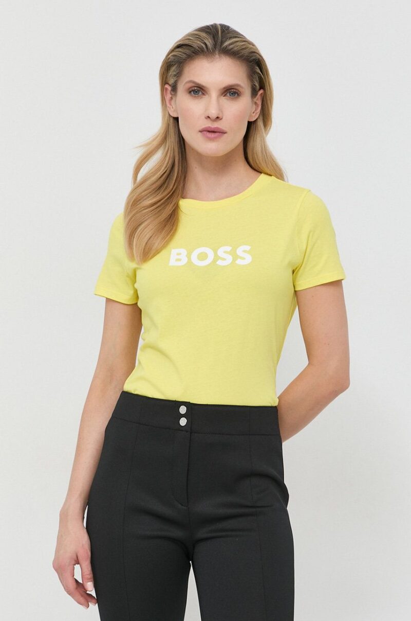 BOSS tricou din bumbac culoarea galben 50468356