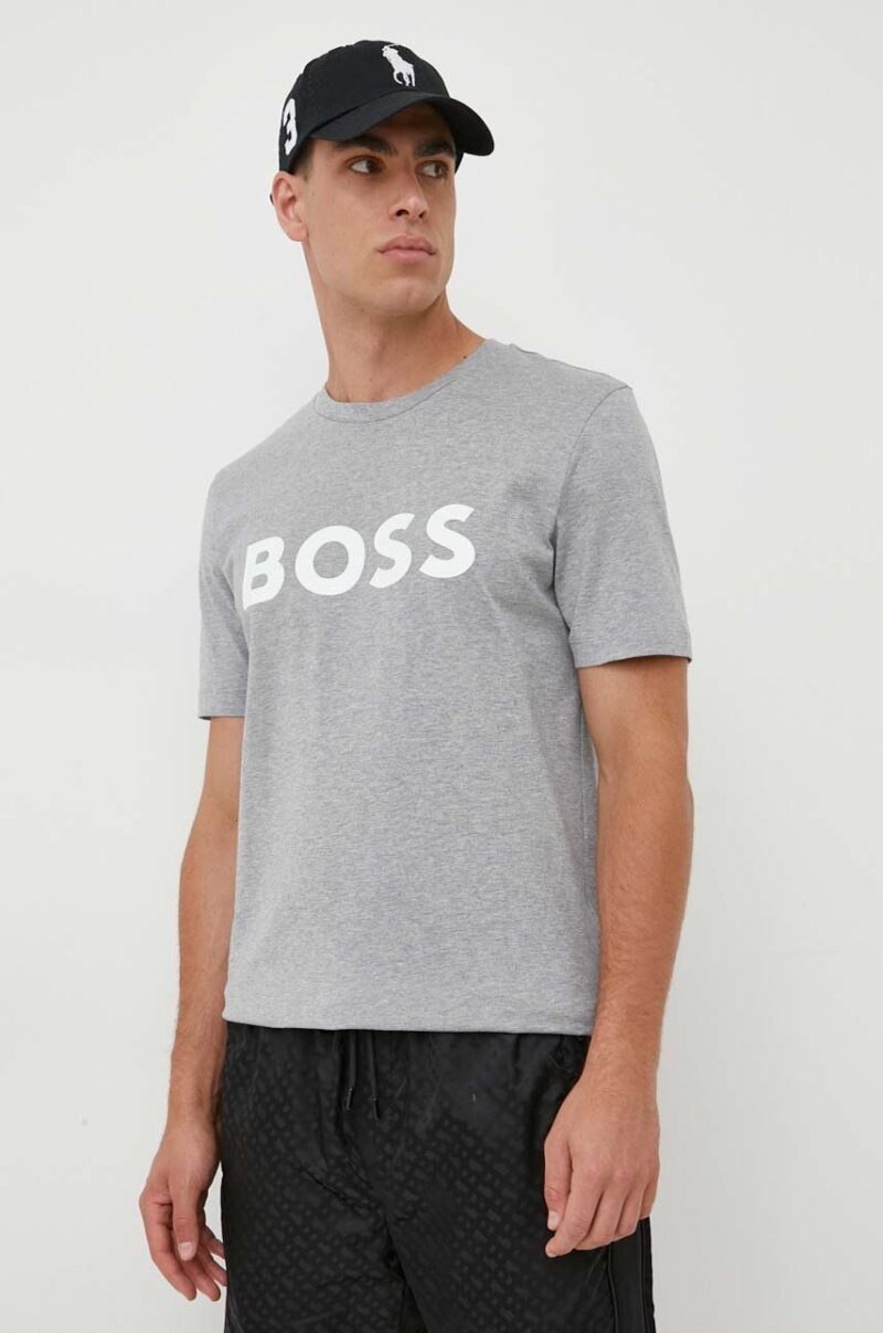 BOSS tricou din bumbac culoarea gri