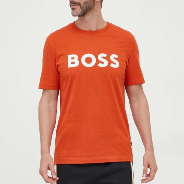 BOSS tricou din bumbac culoarea portocaliu