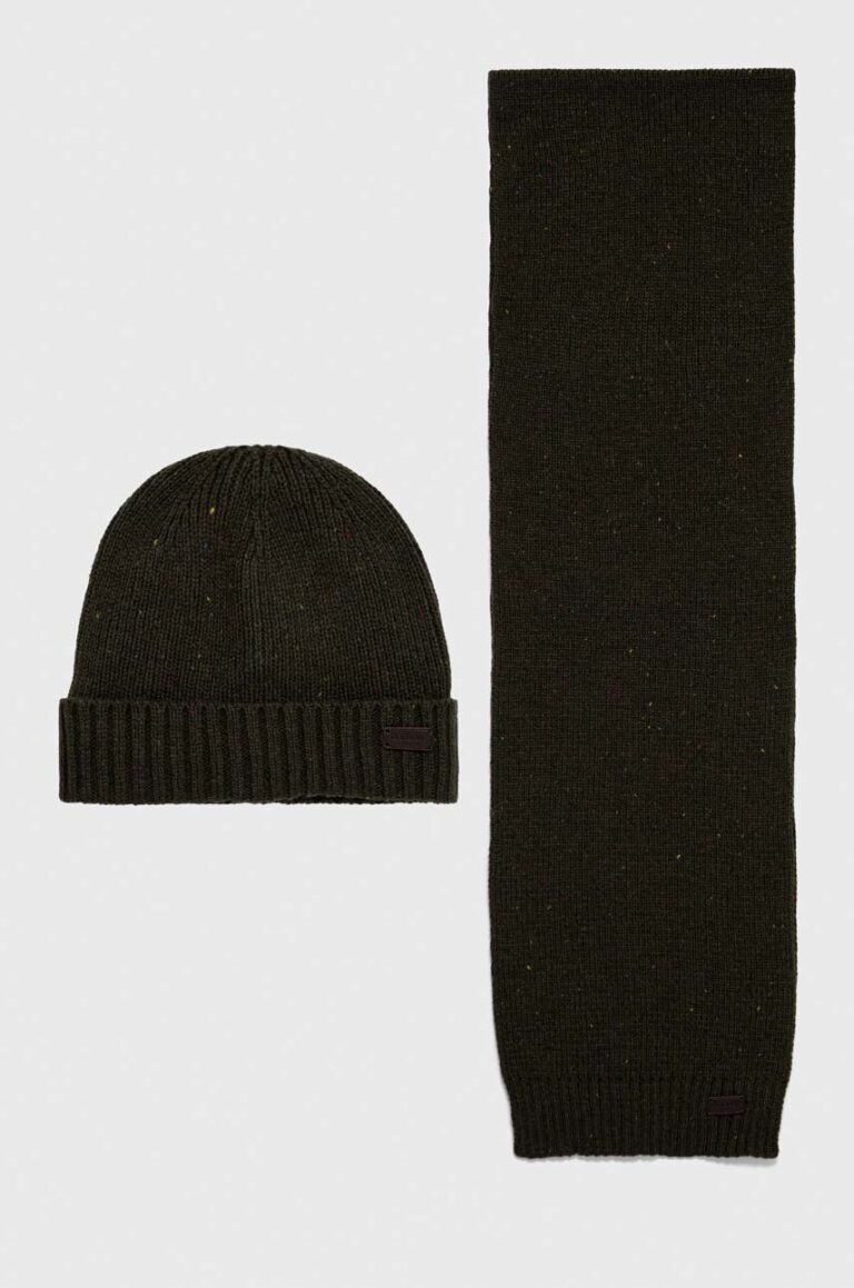 Barbour căciulă și fular Carlton Fleck Beanie & Scarf Gift Set culoarea verde MGS0047