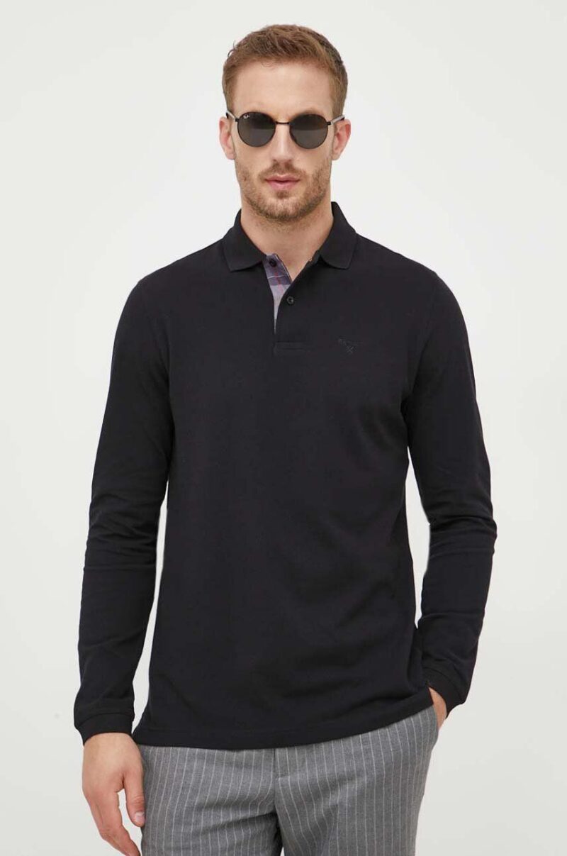 Barbour longsleeve din bumbac culoarea negru