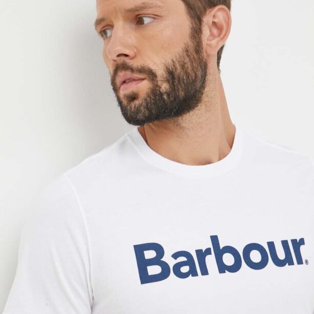 Barbour tricou din bumbac culoarea alb