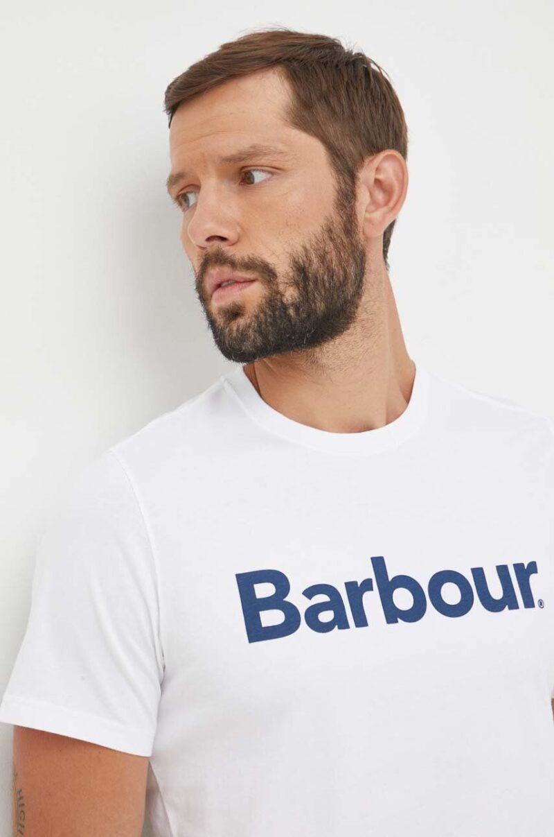 Barbour tricou din bumbac culoarea alb