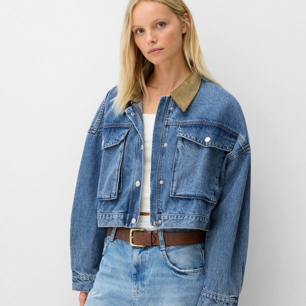 Bershka Geacă de primăvară-toamnă  albastru denim