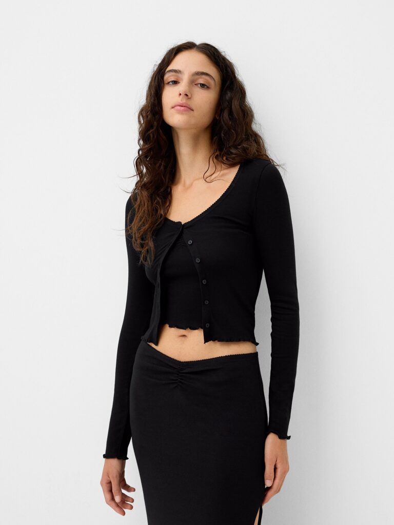 Bershka Geacă tricotată  negru