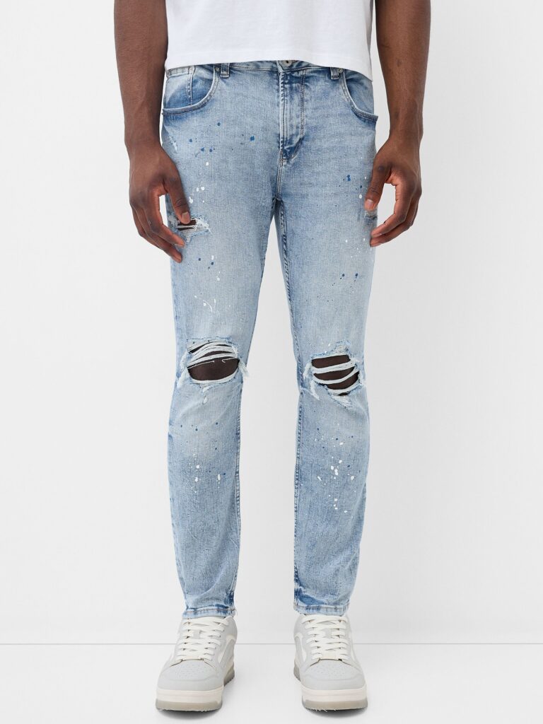 Bershka Jeans  albastru deschis / alb