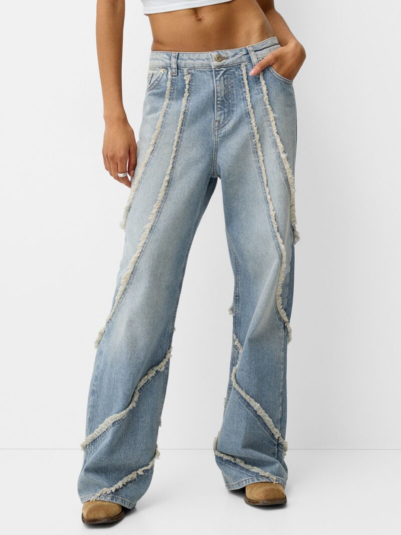 Bershka Jeans  crem / albastru deschis