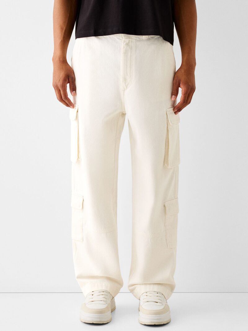 Bershka Pantaloni cu buzunare  alb murdar