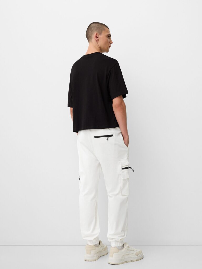 Bershka Pantaloni cu buzunare  negru / alb murdar preţ