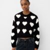 Bershka Pulover  negru / alb